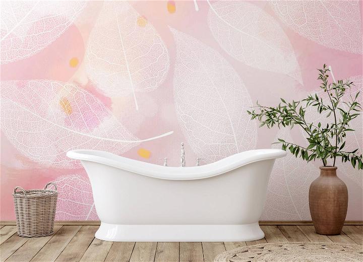 white leaves wallpaper mural bathroom